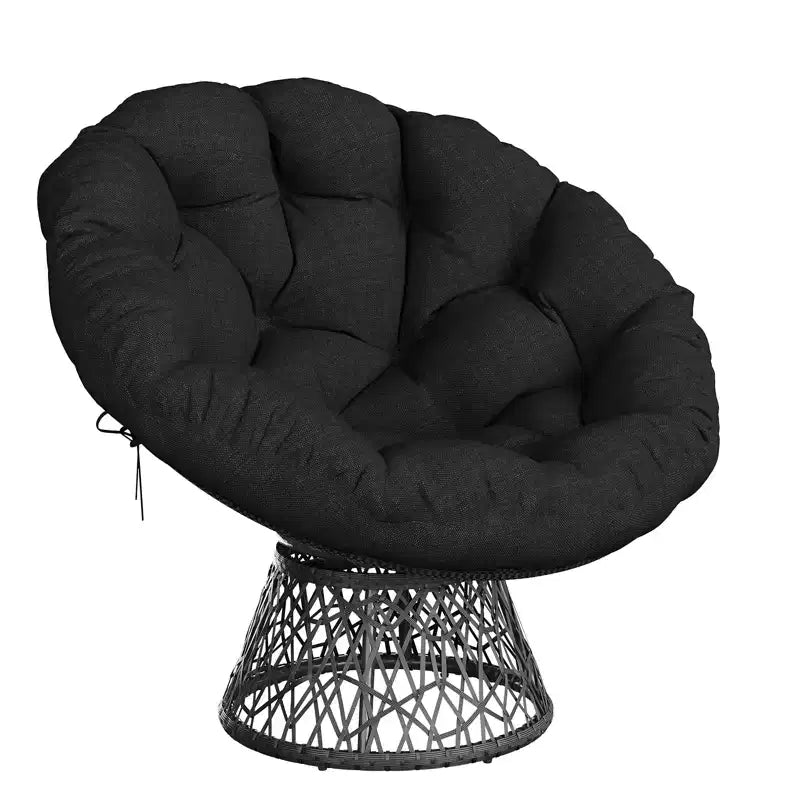 Sedia girevole Papasan in vimini da 37 pollici con cuscino spesso, rotonda, da esterno e interno, per il relax sul patio, telaio in acciaio
