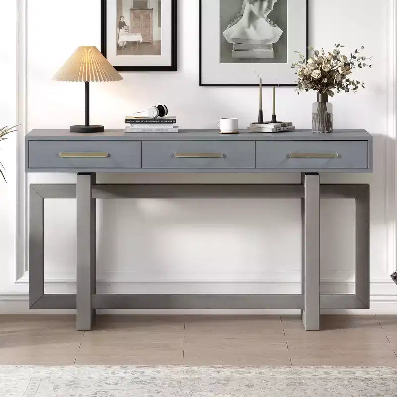 Consolle Okak stile moderno artistico con 3 cassetti, elegante tavolo da ingresso con gambe a incrocio, tavoli da foyer per ingresso, soggiorno