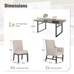 Captiva Designs Set Mobili da Cucina 7 Pezzi con Tavolo da Pranzo Effetto Legno e Sedie in Metallo Imbottite