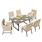 Captiva Designs Set Mobili da Cucina 7 Pezzi con Tavolo da Pranzo Effetto Legno e Sedie in Metallo Imbottite