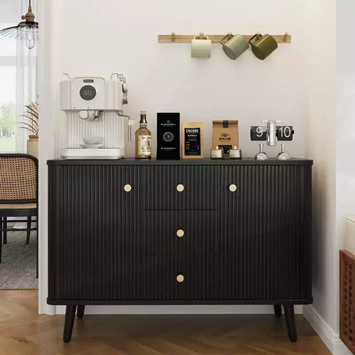 47 in Modern Fluted Sideboard Buffet Cabinet with 3 Drawers, Slim Kitchen Storage Cabinet, Wood Coffee Bar Station for Dining Room Living Room