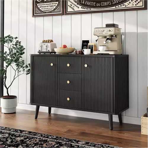 Madia/credenza moderna con scanalature da 47 pollici con 3 cassetti, mobile contenitore da cucina sottile, mobile bar in legno per sala da pranzo e soggiorno