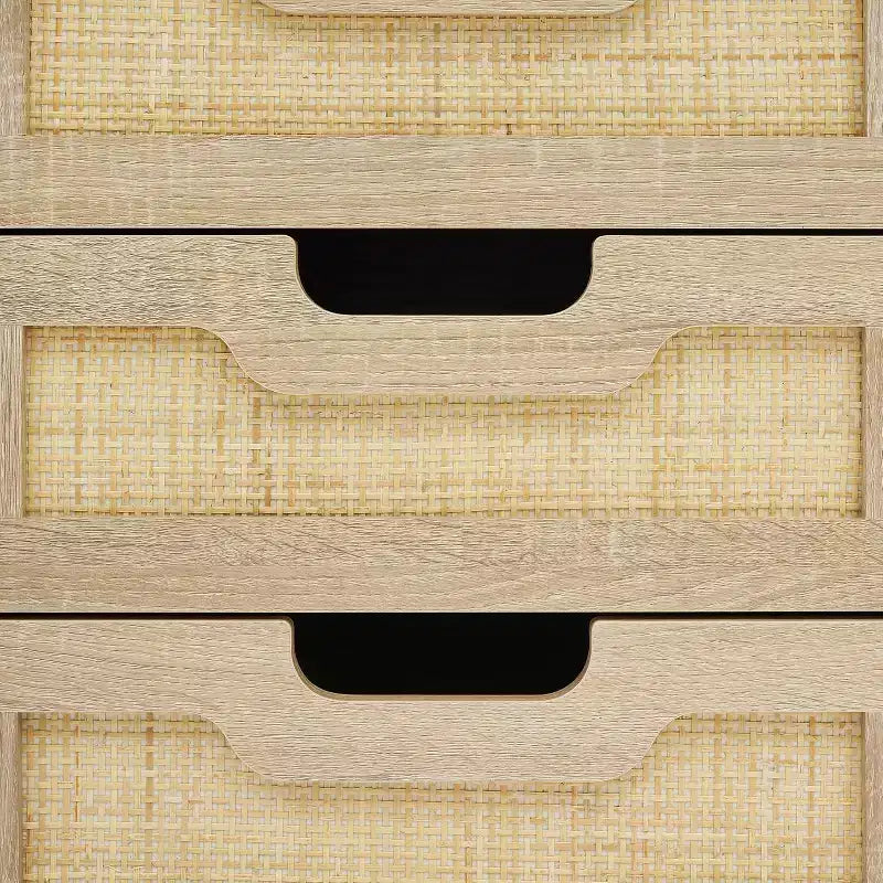 Comodino, Comodino in rattan, Armadietto boho con 3 cassetti, Comodino per camera da letto, Armadietto in rattan, Soggiorno, Naturale, Confezione da 2