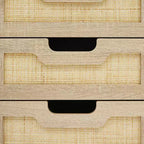 Comodino, Comodino in rattan, Armadietto boho con 3 cassetti, Comodino per camera da letto, Armadietto in rattan, Soggiorno, Naturale, Confezione da 2