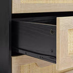 Comodino, Comodino in rattan, Armadietto boho con 3 cassetti, Comodino per camera da letto, Armadietto in rattan, Soggiorno, Naturale, Confezione da 2