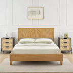 Comodino, Comodino in rattan, Armadietto boho con 3 cassetti, Comodino per camera da letto, Armadietto in rattan, Soggiorno, Naturale, Confezione da 2