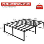 Struttura Letto a Piattaforma Matrimoniale in Metallo con Doghe in Acciaio, Supporto Robusto, 33 cm di Spazio Sotto il Letto, Design Silenzioso e Anti-Vibrazione