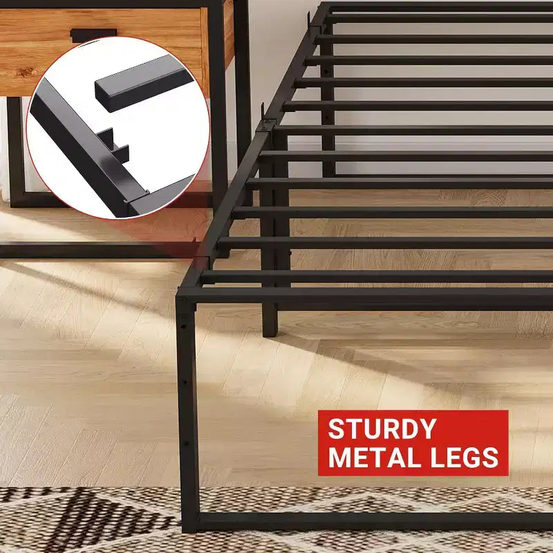 Struttura Letto a Piattaforma Matrimoniale in Metallo con Doghe in Acciaio, Supporto Robusto, 33 cm di Spazio Sotto il Letto, Design Silenzioso e Anti-Vibrazione