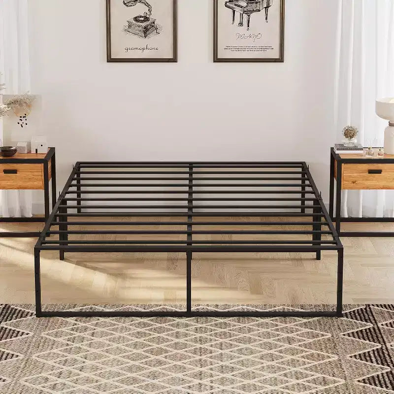 Struttura Letto a Piattaforma Matrimoniale in Metallo con Doghe in Acciaio, Supporto Robusto, 33 cm di Spazio Sotto il Letto, Design Silenzioso e Anti-Vibrazione