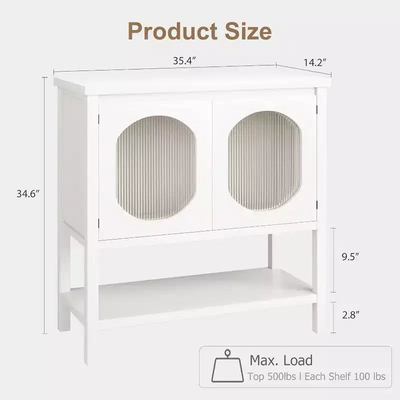 Tavolino Stretto e Lungo con 2 Ante in Vetro - Console da Ingresso e Scaffale per Bar/Caffè per Soggiorno, Ufficio, Corridoio e Divano