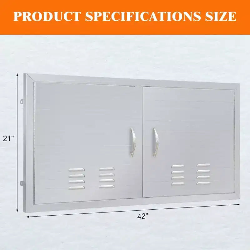 Sportello per Cucina Esterna, 42L x21A in Acciaio Inox, Montaggio a Filo, Impermeabile, Resistente alla Corrosione, con Ventilazione, per Isola/Mobile Barbecue