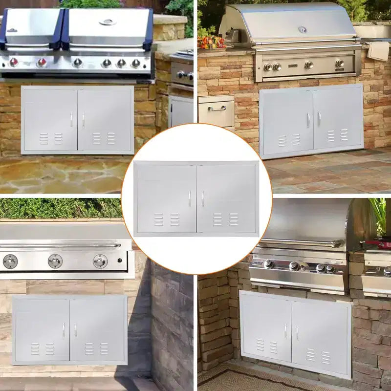 Sportello per Cucina Esterna, 42L x21A in Acciaio Inox, Montaggio a Filo, Impermeabile, Resistente alla Corrosione, con Ventilazione, per Isola/Mobile Barbecue