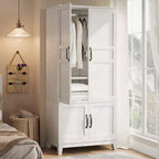 Armoire Wardrobe Closet with 4 Doors,72 in Wooden Wardrobe Cabinet with Hanging Rod, Freestanding Tall Clothing Armoire Storage Cabinet