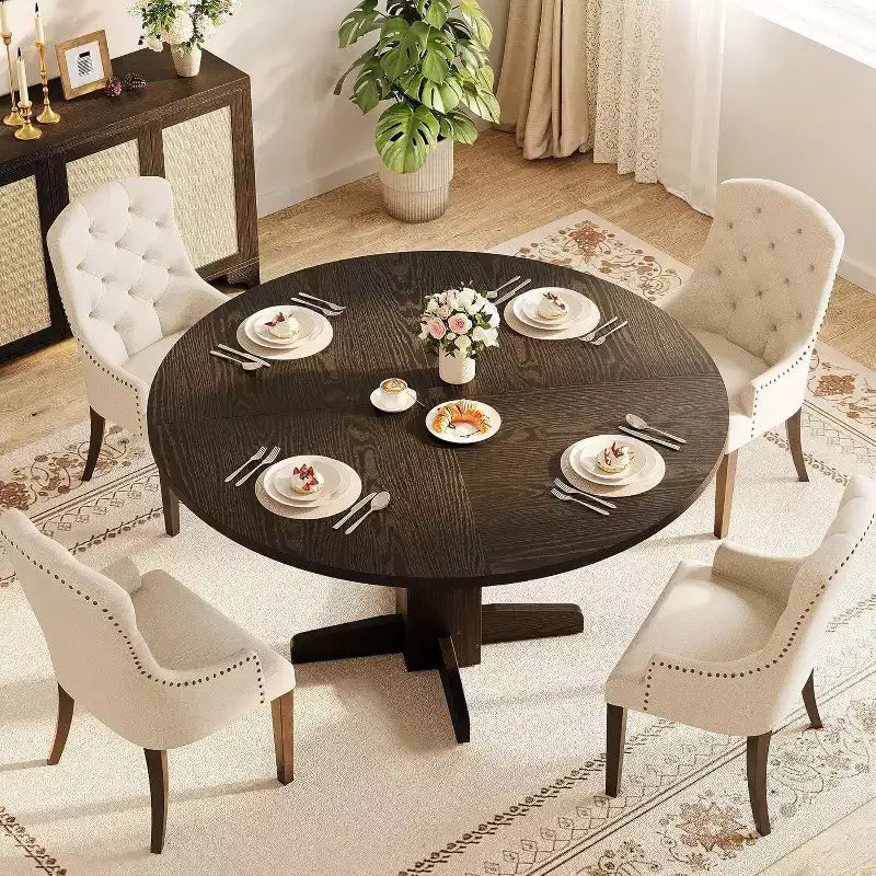 Tavolo da pranzo rotondo nero da 120 cm per 4-6 persone, stile rustico, base robusta a piedistallo, ideale per soggiorno, appartamento, sala da pranzo