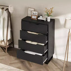 Comodino per Camera da Letto con 4 Cassetti, Comò Alto 105 cm, Mobile Verticale Indipendente con Cassetti e Vano Contenitore, Cassettiera in Legno per Armadio