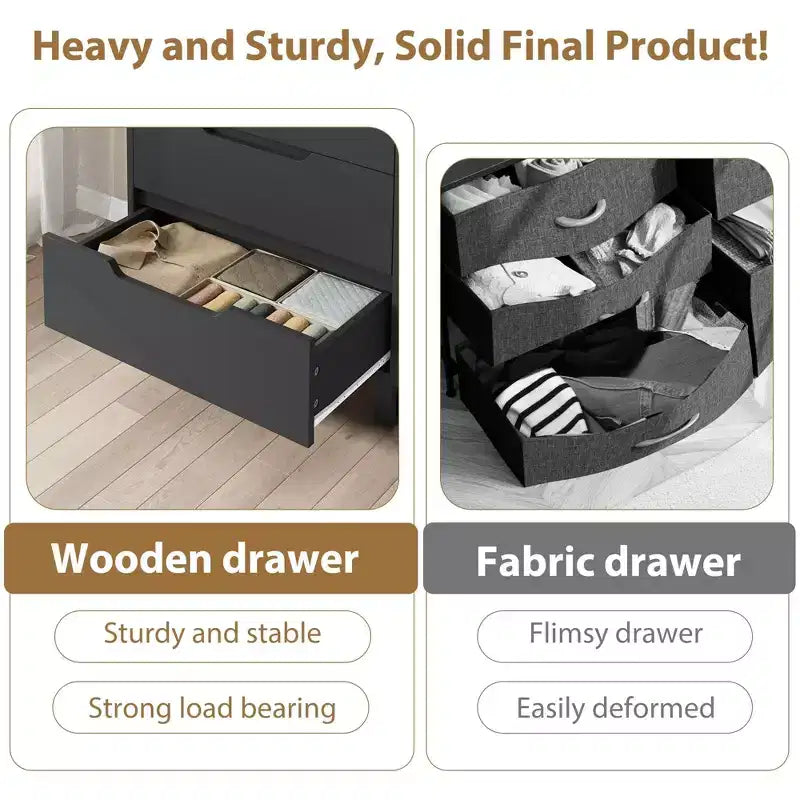 Comodino per Camera da Letto con 4 Cassetti, Comò Alto 105 cm, Mobile Verticale Indipendente con Cassetti e Vano Contenitore, Cassettiera in Legno per Armadio