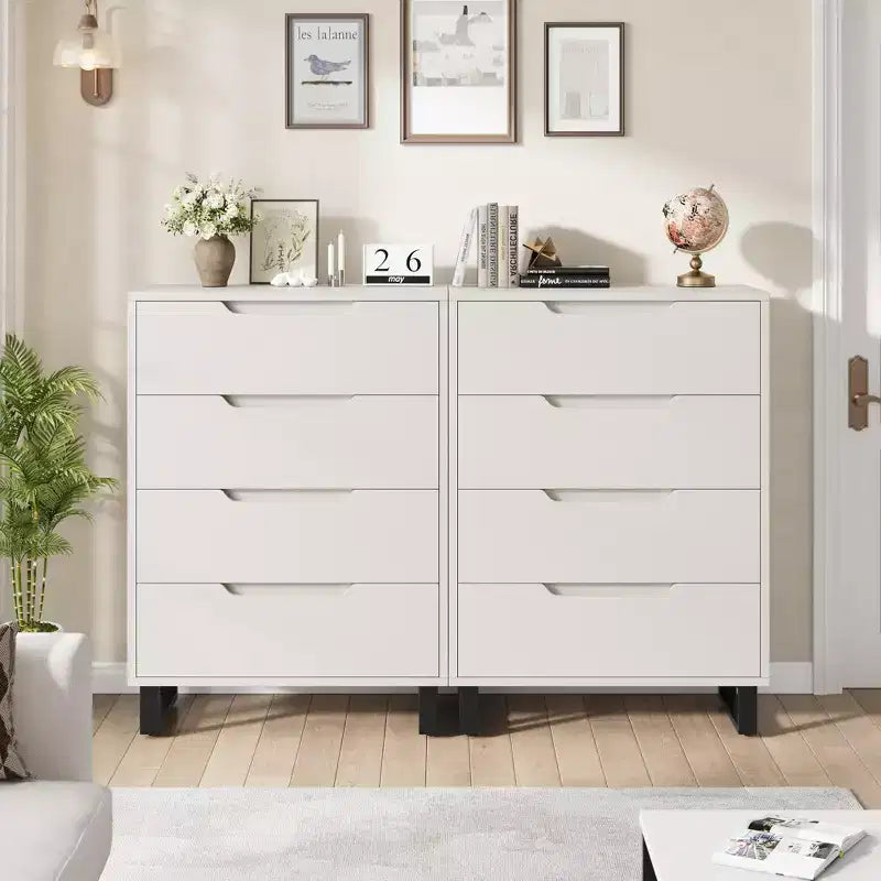 Comodino per Camera da Letto con 4 Cassetti, Comò Alto 105 cm, Mobile Verticale Indipendente con Cassetti e Vano Contenitore, Cassettiera in Legno per Armadio