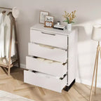 Comodino per Camera da Letto con 4 Cassetti, Comò Alto 105 cm, Mobile Verticale Indipendente con Cassetti e Vano Contenitore, Cassettiera in Legno per Armadio