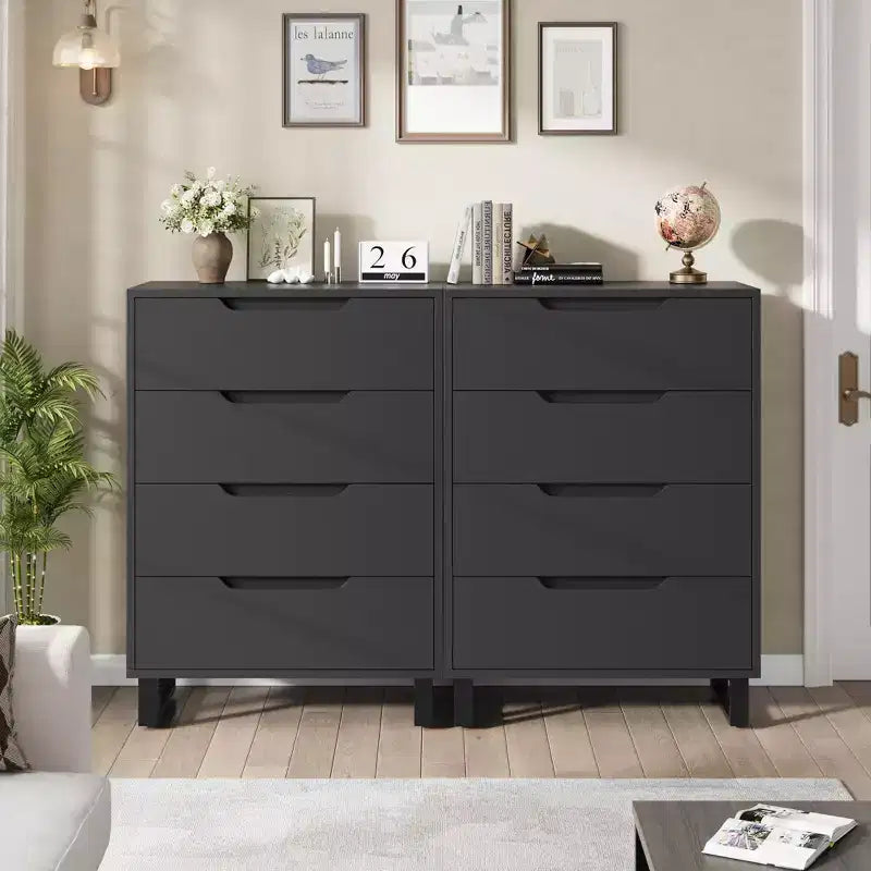 Comodino per Camera da Letto con 4 Cassetti, Comò Alto 105 cm, Mobile Verticale Indipendente con Cassetti e Vano Contenitore, Cassettiera in Legno per Armadio