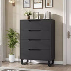 Comodino per Camera da Letto con 4 Cassetti, Comò Alto 105 cm, Mobile Verticale Indipendente con Cassetti e Vano Contenitore, Cassettiera in Legno per Armadio