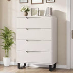 Comodino per Camera da Letto con 4 Cassetti, Comò Alto 105 cm, Mobile Verticale Indipendente con Cassetti e Vano Contenitore, Cassettiera in Legno per Armadio