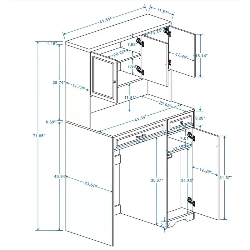 AndMakers Mobiletto portabiancheria bianco antico con ripiani regolabili, 105 cm (L) x 60 cm (P) x 182 cm (A)