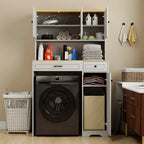 AndMakers Mobiletto portabiancheria bianco antico con ripiani regolabili, 105 cm (L) x 60 cm (P) x 182 cm (A)