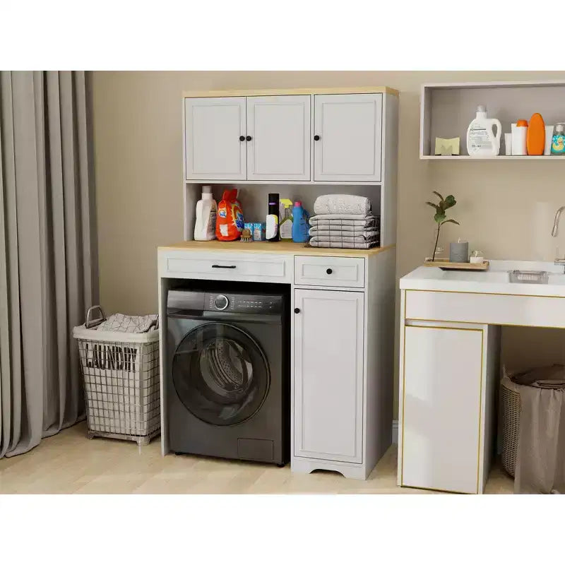 AndMakers Mobiletto portabiancheria bianco antico con ripiani regolabili, 105 cm (L) x 60 cm (P) x 182 cm (A)