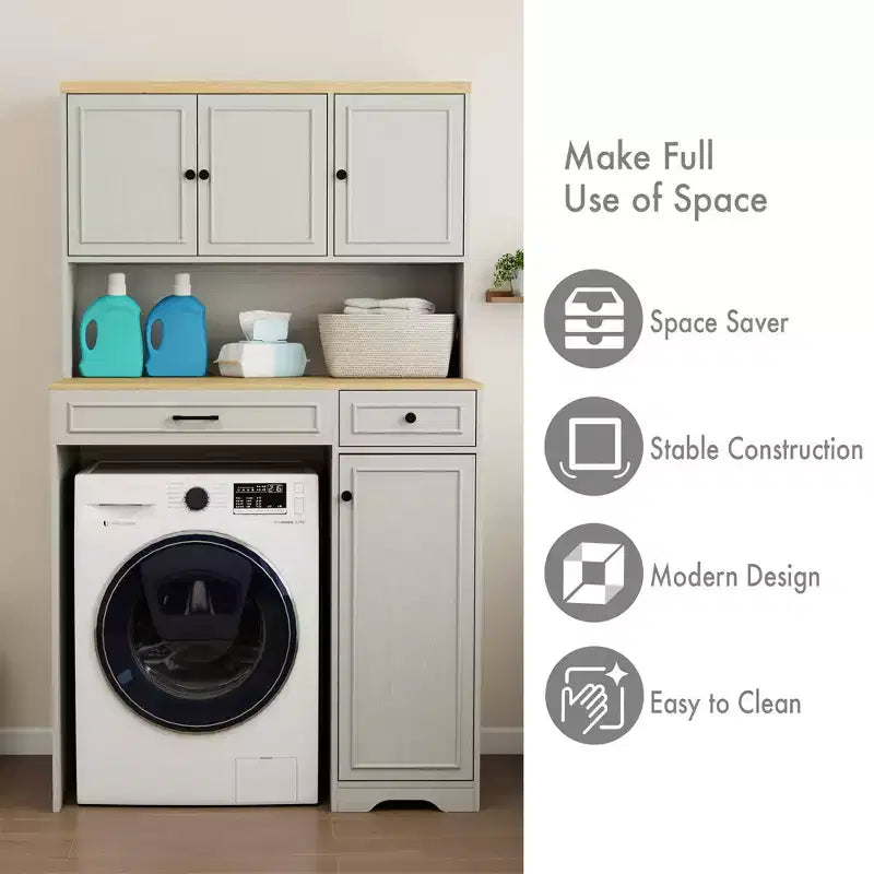 AndMakers Mobiletto portabiancheria bianco antico con ripiani regolabili, 105 cm (L) x 60 cm (P) x 182 cm (A)