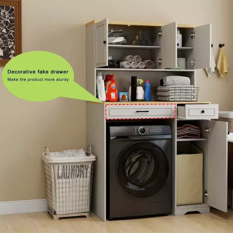AndMakers Mobiletto portabiancheria bianco antico con ripiani regolabili, 105 cm (L) x 60 cm (P) x 182 cm (A)