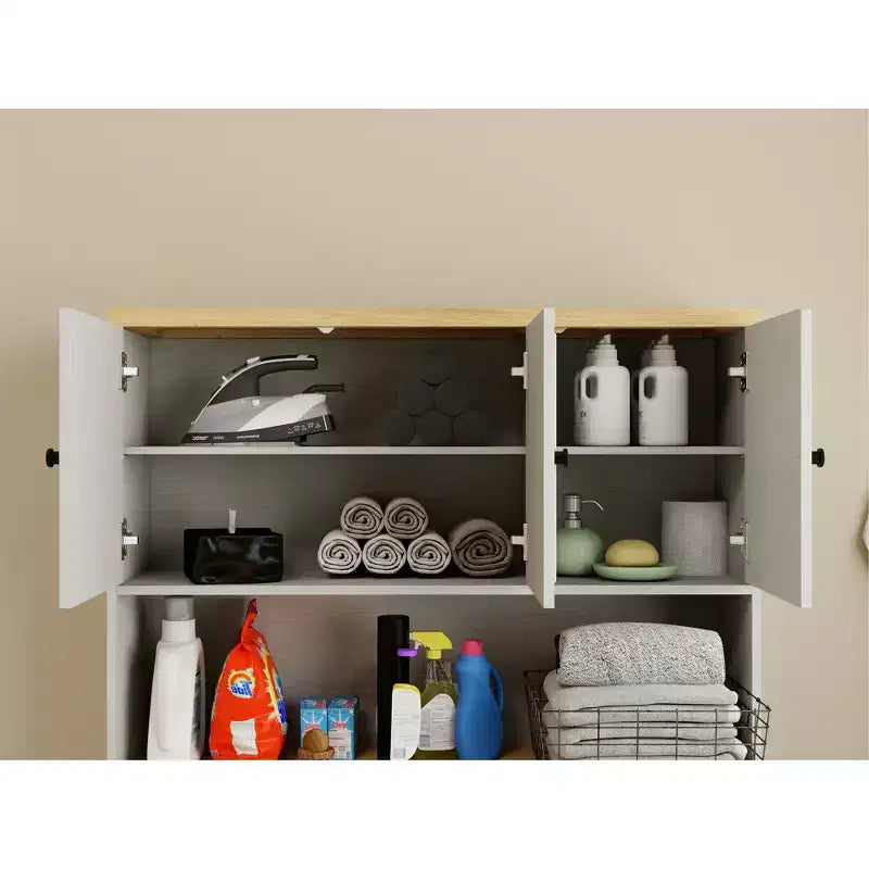 AndMakers Mobiletto portabiancheria bianco antico con ripiani regolabili, 105 cm (L) x 60 cm (P) x 182 cm (A)