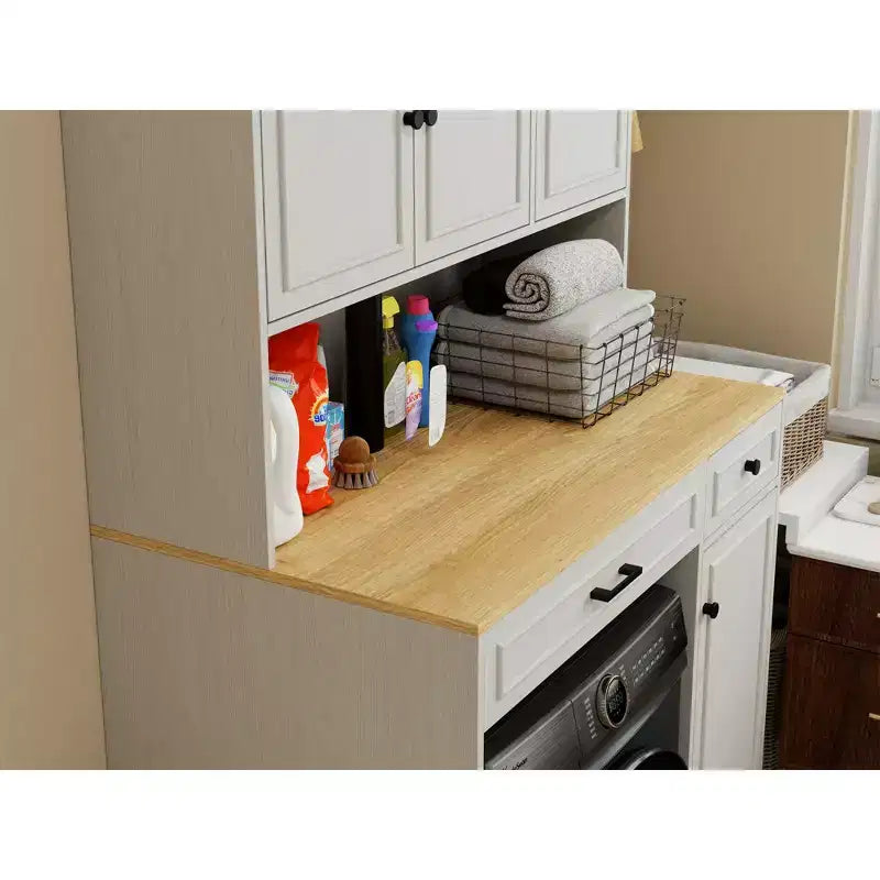 AndMakers Mobiletto portabiancheria bianco antico con ripiani regolabili, 105 cm (L) x 60 cm (P) x 182 cm (A)