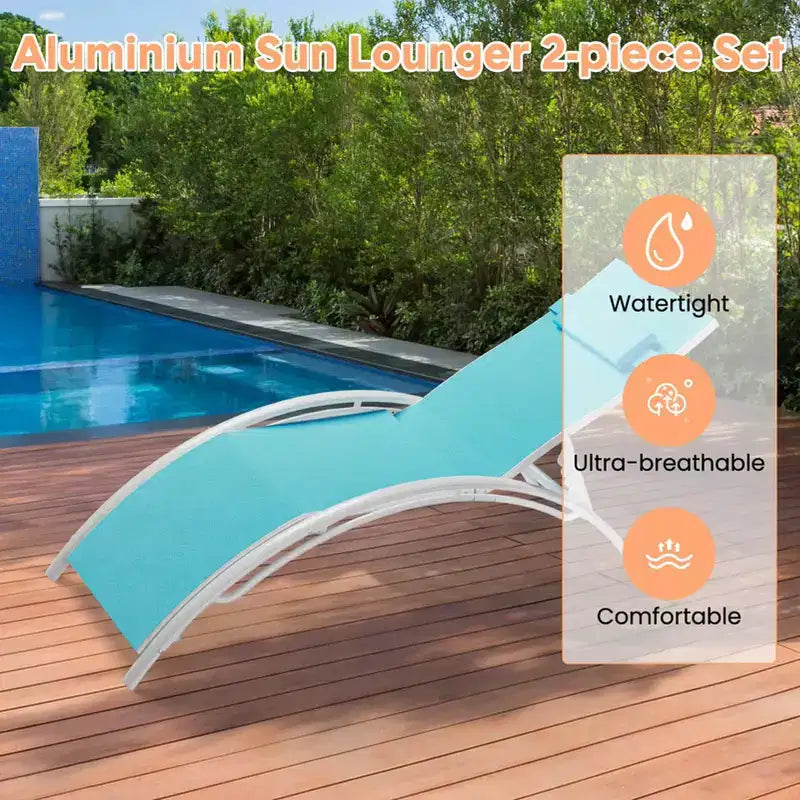 Set di 2 sedie a sdraio da esterno, lettini con schienale regolabile, sedie reclinabili per prendere il sole per giardino, balcone, spiaggia