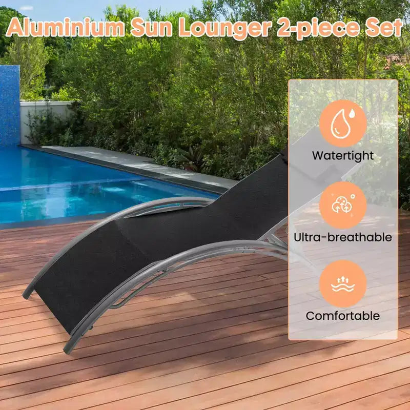 Set di 2 sedie a sdraio da esterno, lettini con schienale regolabile, sedie reclinabili per prendere il sole per giardino, balcone, spiaggia