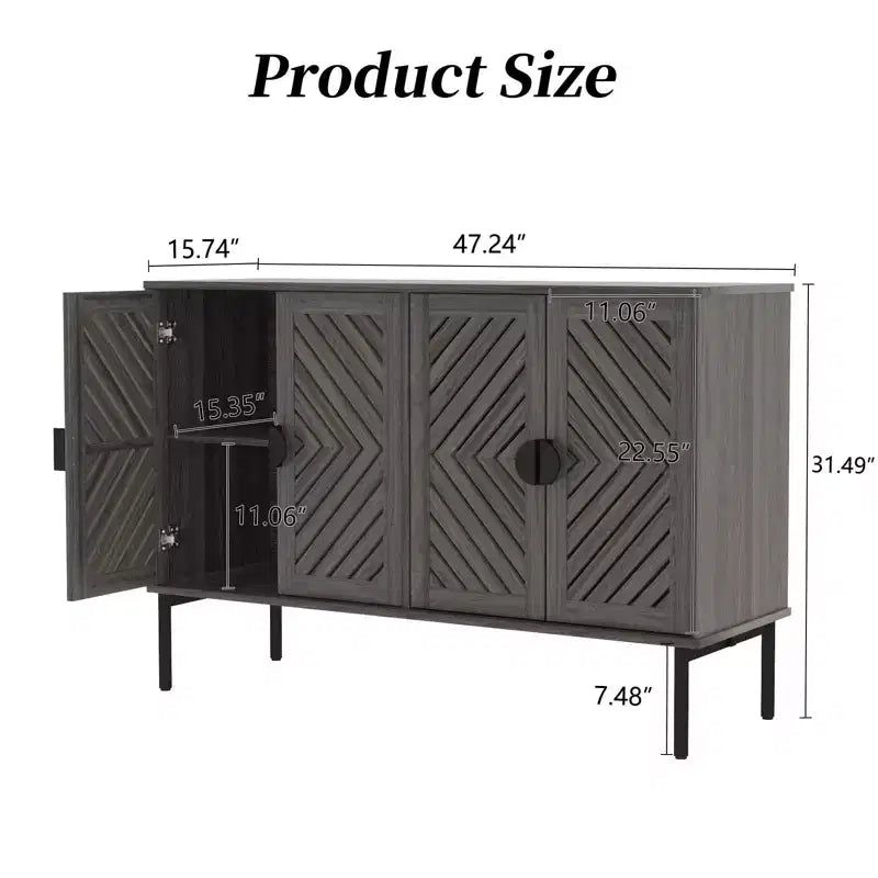 Mobile credenza contenitore con 4 ante vuote, mobile credenza moderno con ripiani regolabili e maniglie in metallo, credenza per soggiorno blu navy