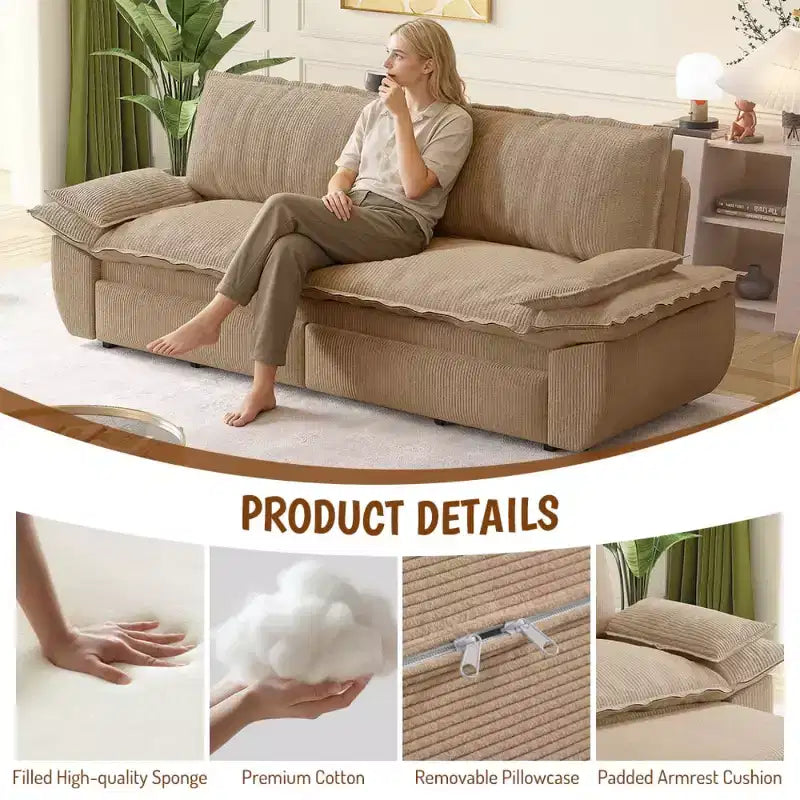 Divano letto convertibile 3 in 1 Queen Size con cuscini e struttura estraibile, divano letto moderno in velluto a coste per soggiorno o camera degli ospiti - Panipeachy
