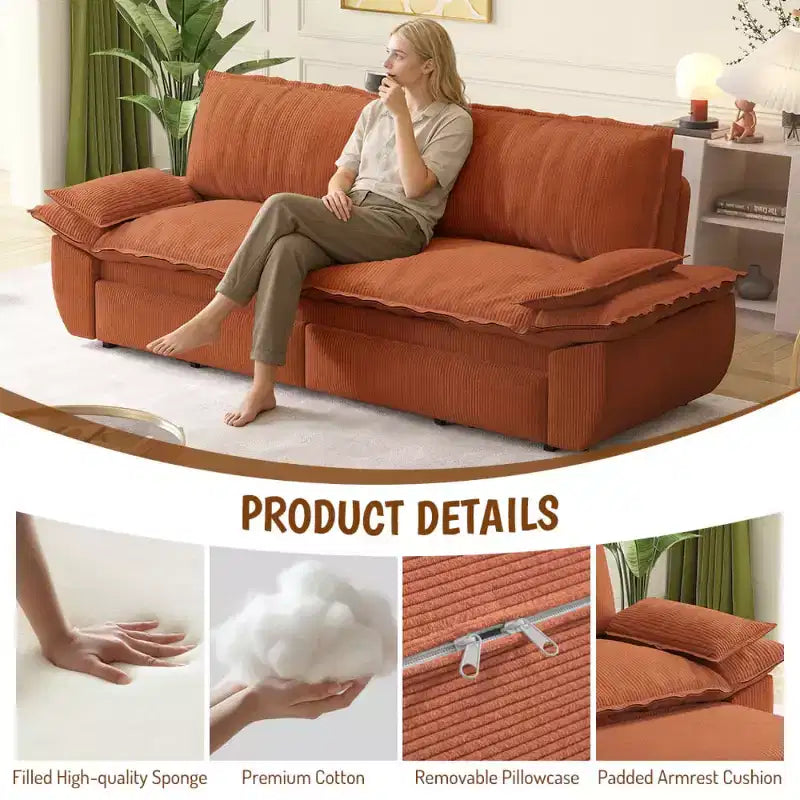 Divano letto convertibile 3 in 1 Queen Size con cuscini e struttura estraibile, divano letto moderno in velluto a coste per soggiorno o camera degli ospiti - Panipeachy