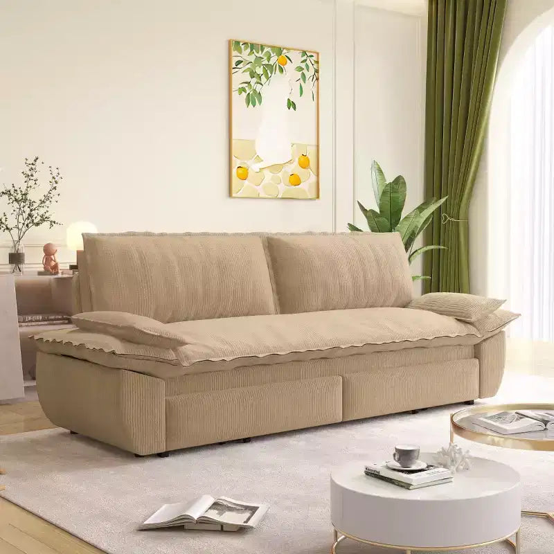Divano letto convertibile 3 in 1 Queen Size con cuscini e struttura estraibile, divano letto moderno in velluto a coste per soggiorno o camera degli ospiti - Panipeachy