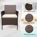 COZONY Set da 3 pezzi per patio esterno, 2 sedie in vimini di PE con tavolo da caffè in vetro e cuscino spesso per balcone, piscina, portico, cortile