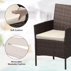 COZONY Set da 3 pezzi per patio esterno, 2 sedie in vimini di PE con tavolo da caffè in vetro e cuscino spesso per balcone, piscina, portico, cortile