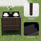 COZONY Set da 3 pezzi per patio esterno, 2 sedie in vimini di PE con tavolo da caffè in vetro e cuscino spesso per balcone, piscina, portico, cortile