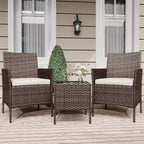 COZONY Set da 3 pezzi per patio esterno, 2 sedie in vimini di PE con tavolo da caffè in vetro e cuscino spesso per balcone, piscina, portico, cortile