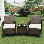 COZONY Set da 3 pezzi per patio esterno, 2 sedie in vimini di PE con tavolo da caffè in vetro e cuscino spesso per balcone, piscina, portico, cortile