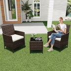 COZONY Set da 3 pezzi per patio esterno, 2 sedie in vimini di PE con tavolo da caffè in vetro e cuscino spesso per balcone, piscina, portico, cortile