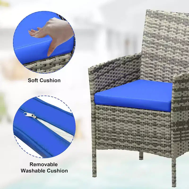 COZONY Set da 3 pezzi per patio esterno, 2 sedie in vimini di PE con tavolo da caffè in vetro e cuscino spesso per balcone, piscina, portico, cortile