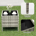 COZONY Set da 3 pezzi per patio esterno, 2 sedie in vimini di PE con tavolo da caffè in vetro e cuscino spesso per balcone, piscina, portico, cortile