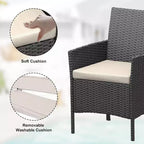 COZONY Set da 3 pezzi per patio esterno, 2 sedie in vimini di PE con tavolo da caffè in vetro e cuscino spesso per balcone, piscina, portico, cortile