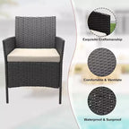 COZONY Set da 3 pezzi per patio esterno, 2 sedie in vimini di PE con tavolo da caffè in vetro e cuscino spesso per balcone, piscina, portico, cortile