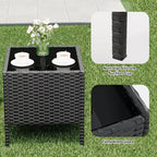 COZONY Set da 3 pezzi per patio esterno, 2 sedie in vimini di PE con tavolo da caffè in vetro e cuscino spesso per balcone, piscina, portico, cortile