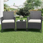COZONY Set da 3 pezzi per patio esterno, 2 sedie in vimini di PE con tavolo da caffè in vetro e cuscino spesso per balcone, piscina, portico, cortile